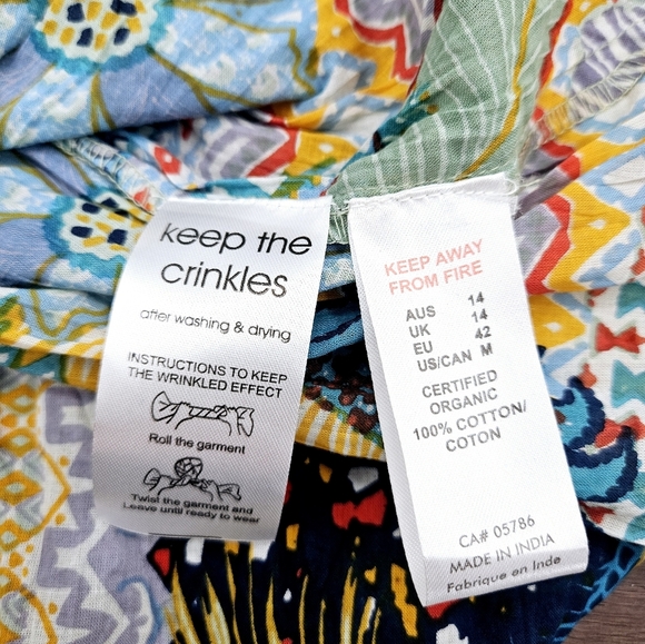 ORIENTIQUE Naturally Australian  Organic Cotton Colorful Crinkle Dress Pockets - Picture 7 of 9